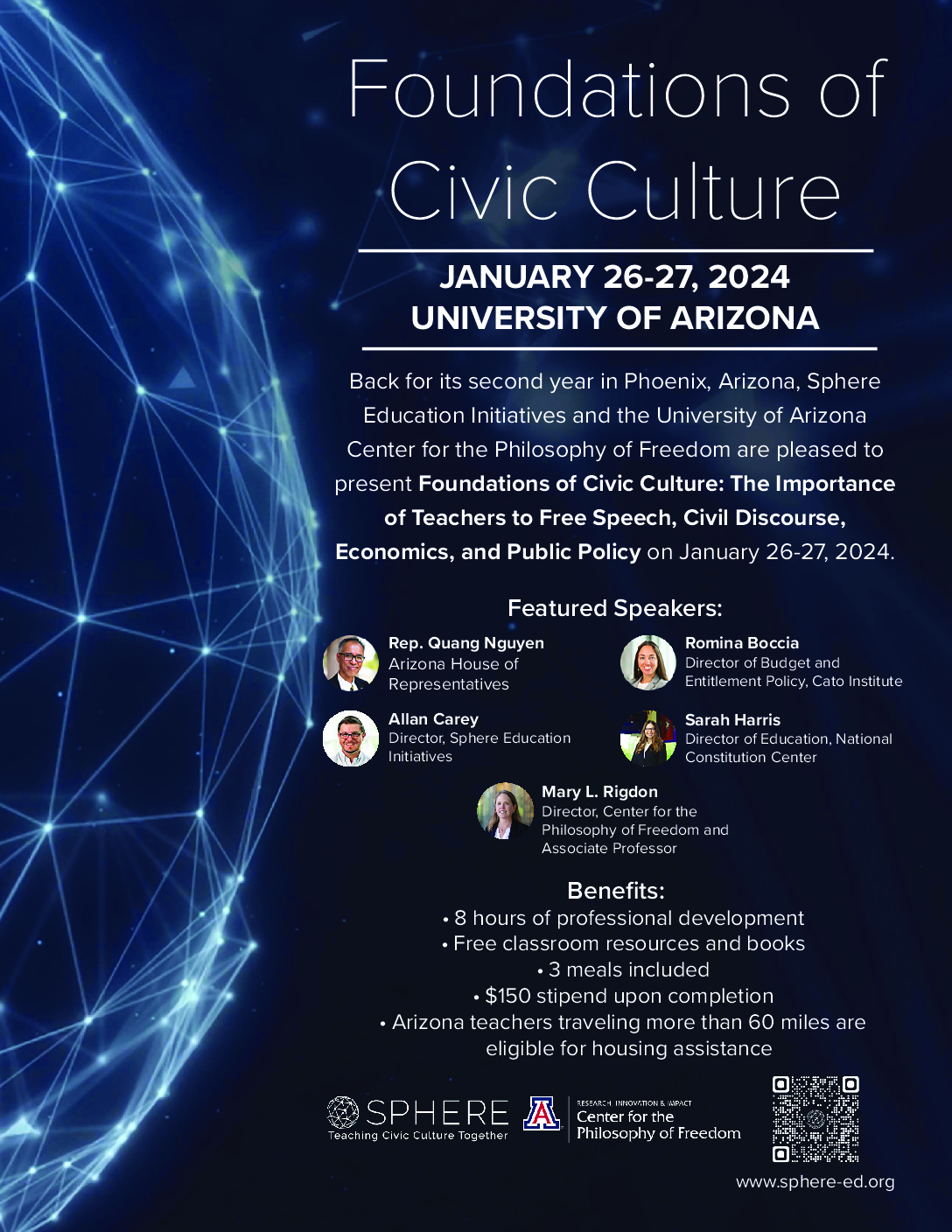 Flyer with information about the Foundations of Civic Culture event including the date, location, and featured speakers.